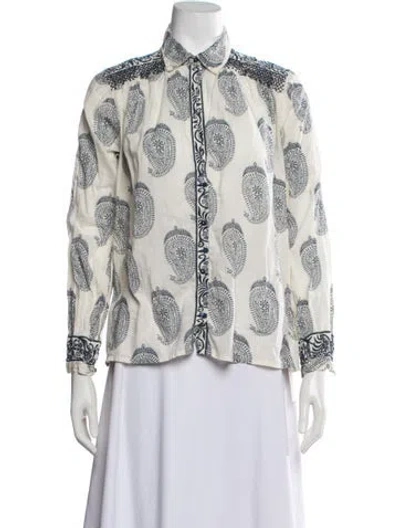 Pre-owned Maison Hotel Paisley Print Long Sleeve Top In Neutrals/white