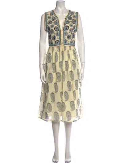 Pre-owned Maison Hotel Paisley Print Midi Length Dress In Neutrals