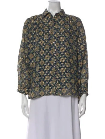 Pre-owned Maison Hotel Patterned Long Sleeve Blouse In Blue