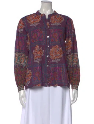 Pre-owned Maison Hotel Patterned Long Sleeve Blouse In Purple