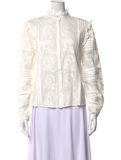 Pre-owned Maison Hotel Patterned Long Sleeve Blouse In White