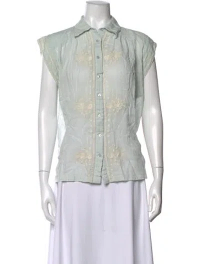 Pre-owned Maison Hotel Patterned Sleeveless Button-up Top In Green