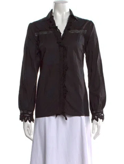 Pre-owned Maison Hotel Patterned V-neck Blouse In Brown