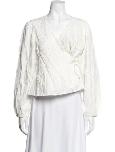 Pre-owned Maison Hotel Patterned V-neck Blouse In White