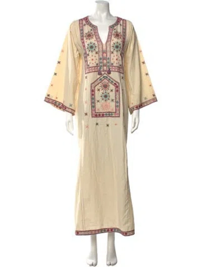 Pre-owned Maison Hotel Printed Long Dress In Neutrals