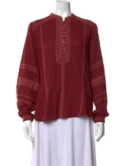 Pre-owned Maison Hotel Printed Long Sleeve Blouse In Red