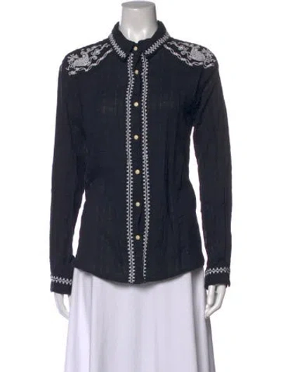 Pre-owned Maison Hotel Printed Long Sleeve Button-up Top In Multicolor