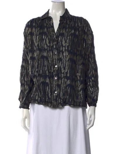 Pre-owned Maison Hotel Printed V-neck Blouse In Blue