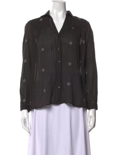 Pre-owned Maison Hotel Printed V-neck Blouse In Grey