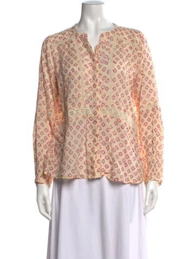 Pre-owned Maison Hotel Printed V-neck Blouse In Neutrals
