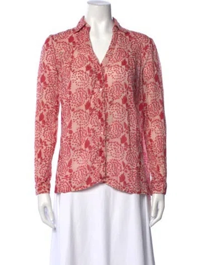 Pre-owned Maison Hotel Printed V-neck Blouse In Pink
