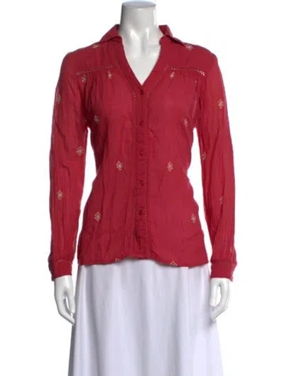 Pre-owned Maison Hotel Printed V-neck Blouse In Red