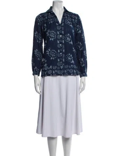 Pre-owned Maison Hotel Printed V-neck Top In Blue
