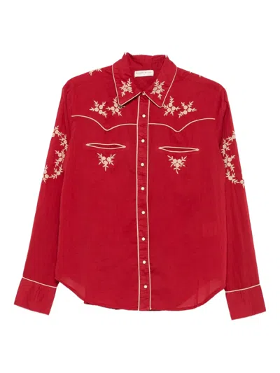 Maison Hotel Rodeo Floral-embroidered Shirt In Red