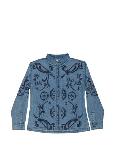 Maison Hotel Stella Constellation Embroidered Denim Shirt In Blue