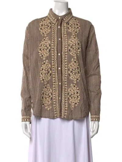 Pre-owned Maison Hotel Striped Long Sleeve Button-up Top In Neutrals