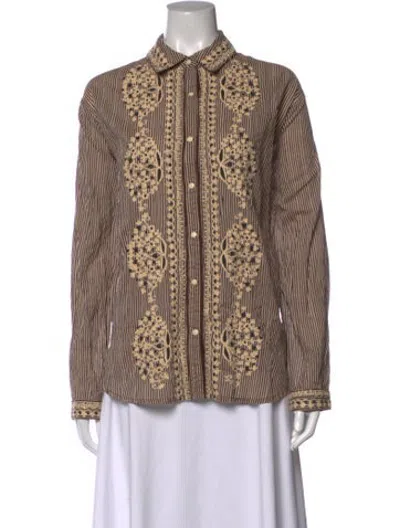 Pre-owned Maison Hotel Striped Long Sleeve Button-up Top In Neutrals