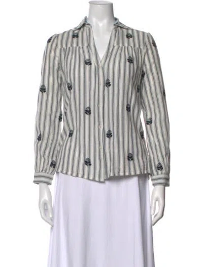 Pre-owned Maison Hotel Striped V-neck Blouse In Multicolor