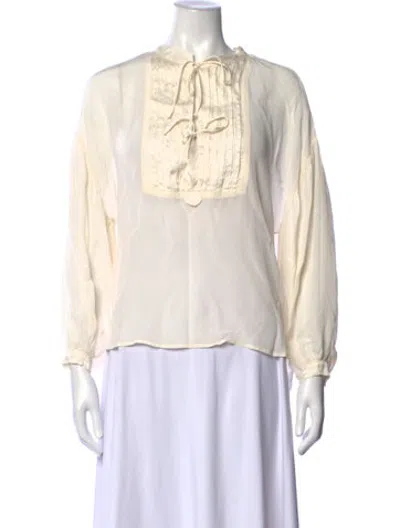 Pre-owned Maison Hotel Tie Neck Long Sleeve Blouse In Neutrals