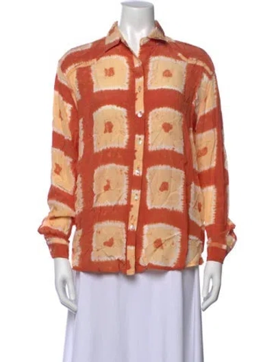 Pre-owned Maison Hotel Tie-dye Print Long Sleeve Button-up Top W/ Tags In Orange