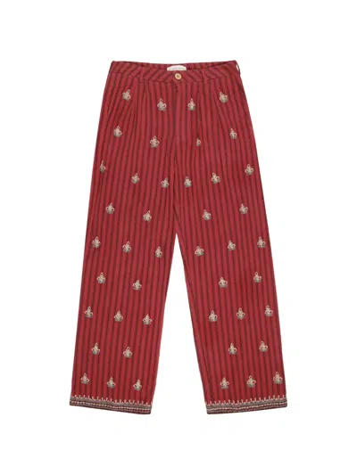 Maison Hotel Tito Embroidered Striped Trousers In Red