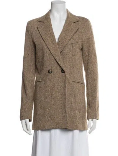 Pre-owned Maison Hotel Wool Tweed Pattern Blazer In Brown