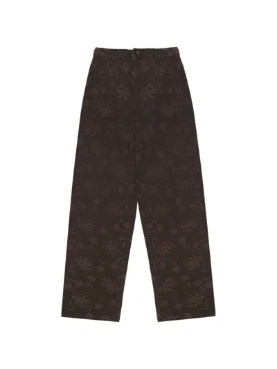 Maison Hotel Xian Floral-embroidered Trousers In Brown