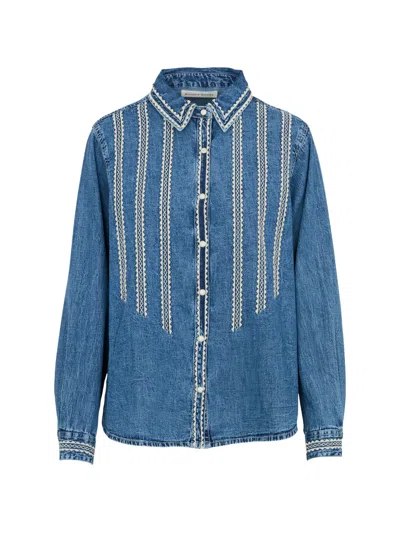 Maison Hotel Zach Embroidered Denim Shirt Jacket In Blue