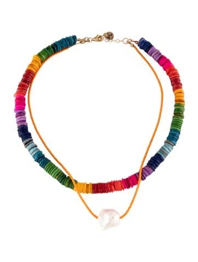 Pre-owned Maison Irem Pearl & Resin Bead Strand Necklace, 17.75" In Multicolor
