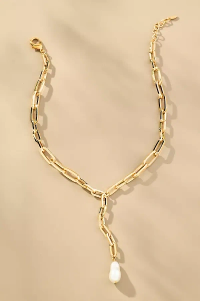 Maison Irem Pearl Lara Lariat Necklace In Gold