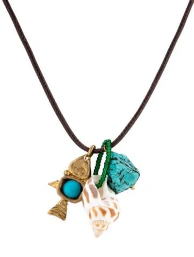 Pre-owned Maison Irem Shell, Dyed Magnasite & Cord Vista Necklace, 36" In Brown/green