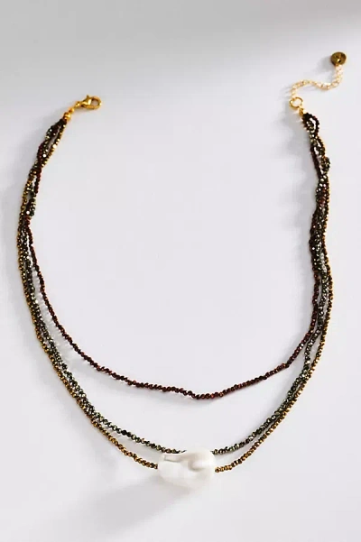 Maison Irem Triple Pearl Necklace In Green