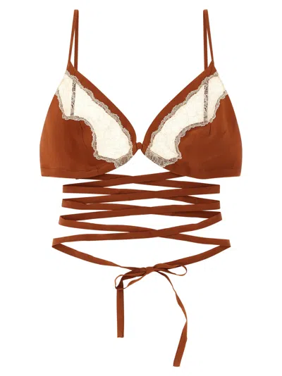 Maison Jejia Lace-insert Triangle Bra Swimwear In Rust