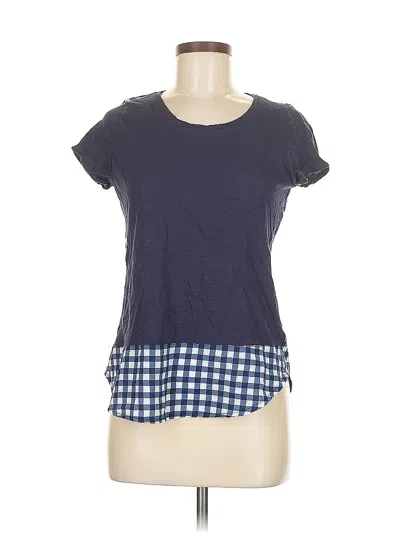 Pre-owned Maison Jules Short Sleeve Top Blue Checkered/gingham Pattern Boatneck Tops