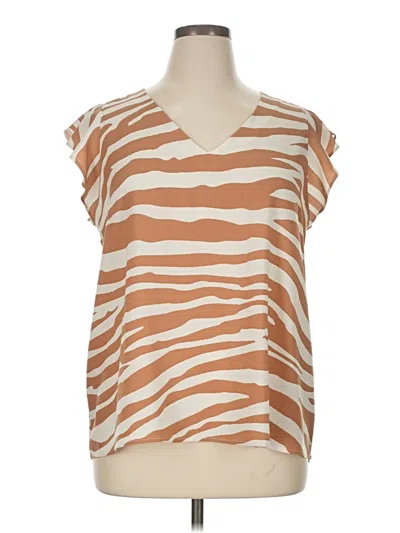 Pre-owned Maison Jules Short Sleeve Top Tan V Neck Tops In Brown