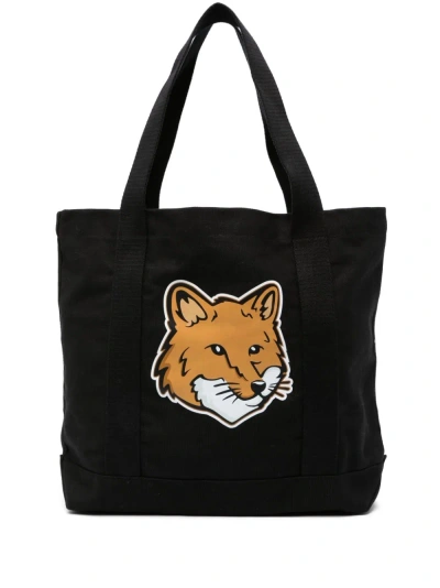Maison Kitsunã© Fox Head Tote Bag In Black