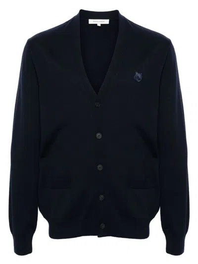 MAISON KITSUNÉ MEN'S BOLD FOX HEAD WOOL CARDIGAN