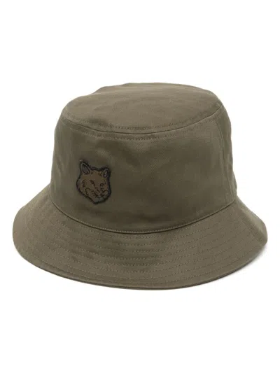 Maison Kitsunã© Men's Fox Head Patch Bucket Hat In Kakhi