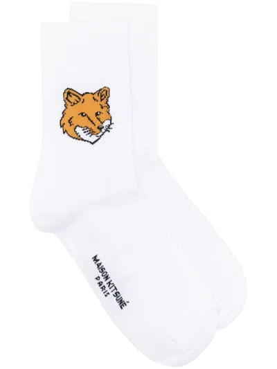 Maison Kitsunã© Men's Fox Head Socks In White