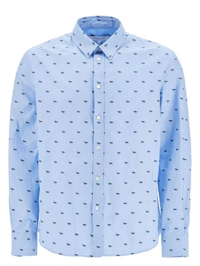 Maison Kitsuné Men's Light Casual Cotton Shirt With Print In Blue