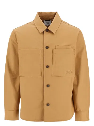 Maison Kitsuné Men's Minimalist Chino Cotton Shirt With Buttons And Applied Pockets In Brown