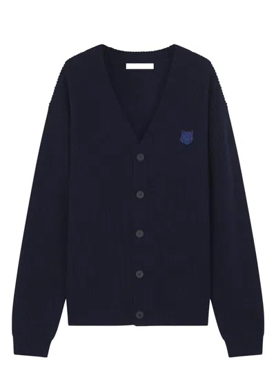 Maison Kitsuné Men's Ribbed Cardigan In Blue