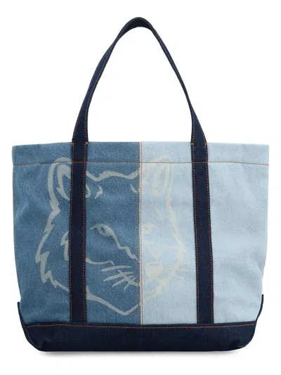 Maison Kitsunã© Women's Fox Head Medium Shopper Bag In Blue