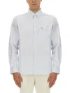 Maison Kitsuné Striped Shirt Featuring Logo Pocket In White