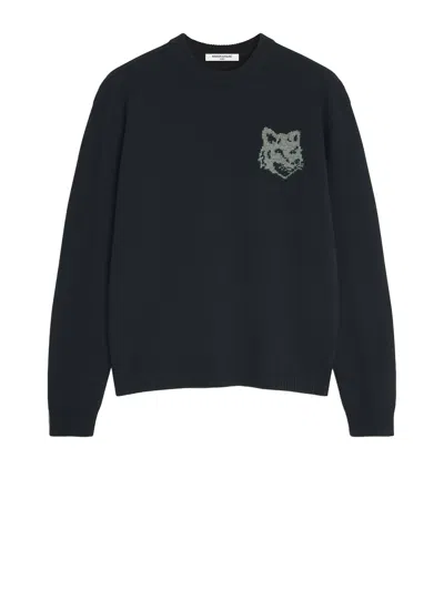 Maison Kitsuné Fox Head Intarsia Jumper In Black
