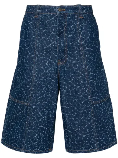 Maison Kitsuné Abstract Daisy-printed Knee-length Denim Shorts