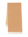Maison Kitsuné Fox Head Scarf Franges Rectangular Virgin Wool In Brown