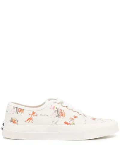 Maison Kitsuné All-over Graphic-print Sneakers In Weiss