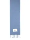 Maison Kitsuné Rectangular Scarf Fringed Edges In Blue