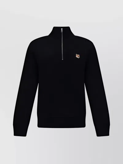 Maison Kitsuné Animal Motif High Neck Cotton Sweatshirt In Black